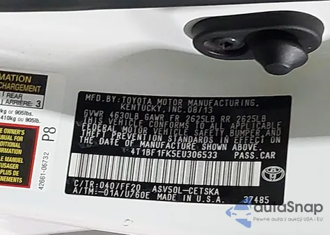 2014 Toyota Camry Se Sport из США, поврежденный, VIN 4T1BF1FK5EU306533